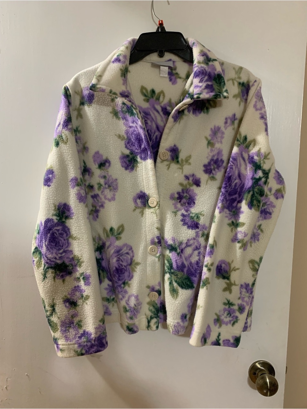 Blair Cream Fleece Jacket with Purple Floral Print